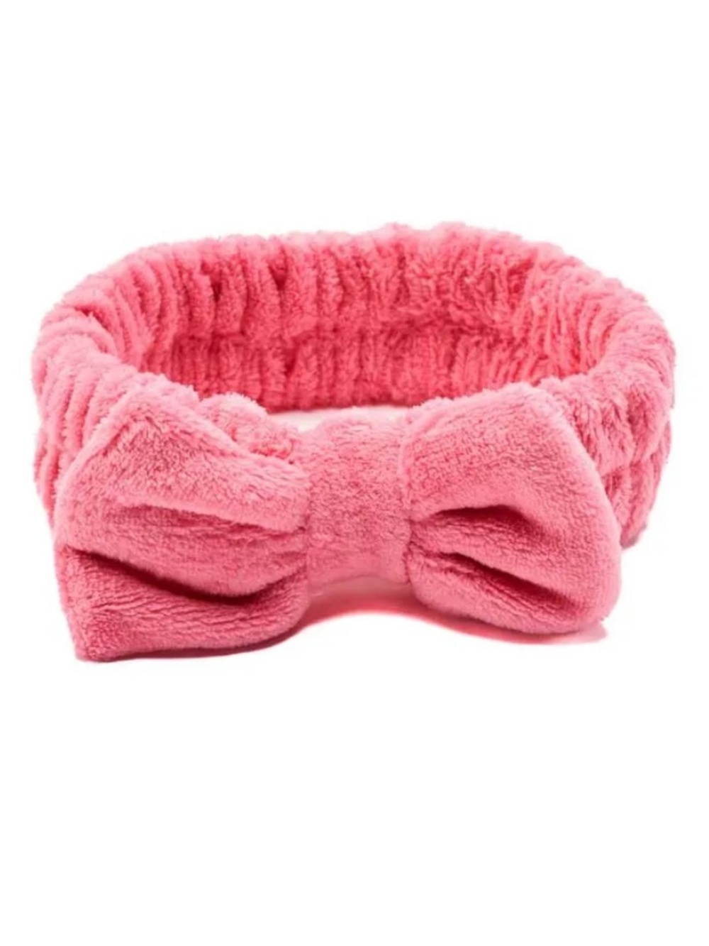Soap & Glory Plush Pink Bow Headband for face care and makeup